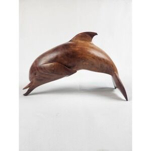 MCM Vintage Hand Carved Burl Wood Dolphin Sculpture Nautical Beach Coastal Decor